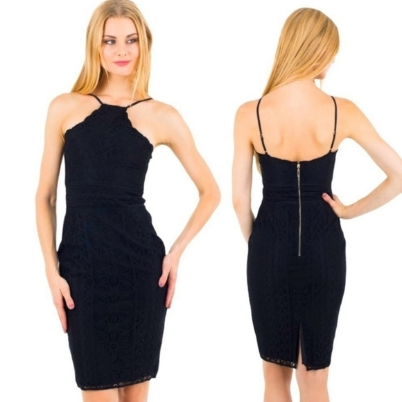 Marciano Black Lace Scalloped Halter Dress Sz 2 - Picture 1 of 7